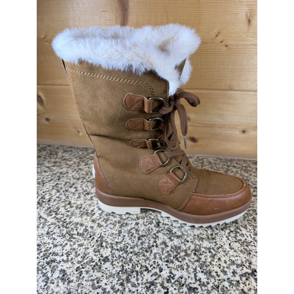 Dream Pairs Womens Mid Calf Snow Boots Tan Brown Faux Fur Trim Lace Up Boots - Picture 8 of 13